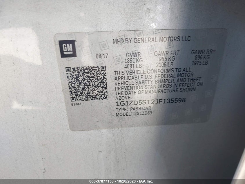 2018 Chevrolet Malibu Lt VIN: 1G1ZD5ST2JF135598 Lot: 37877158