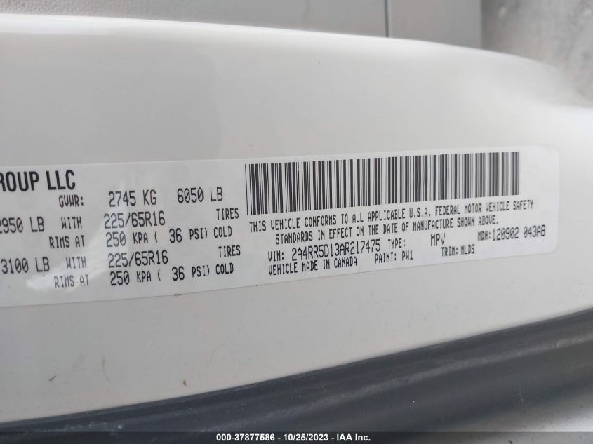 2010 Chrysler Town & Country Touring VIN: 2A4RR5D13AR217475 Lot: 37877586