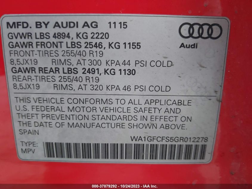 WA1GFCFS5GR012278 2016 Audi Q3 2.0T Premium Plus