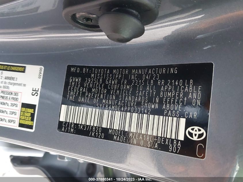 5YFB4MDE4PP033142 2023 Toyota Corolla Le