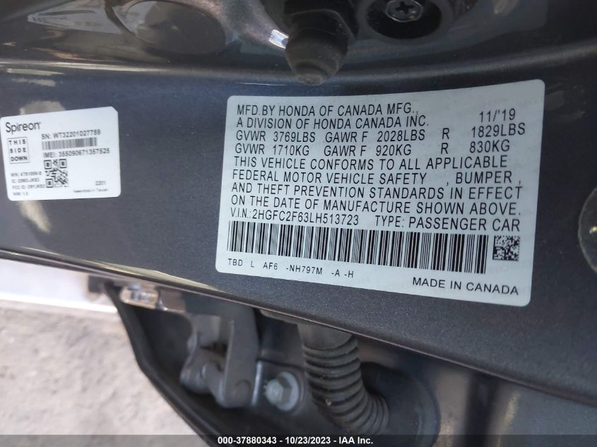 2HGFC2F63LH513723 2020 Honda Civic Lx