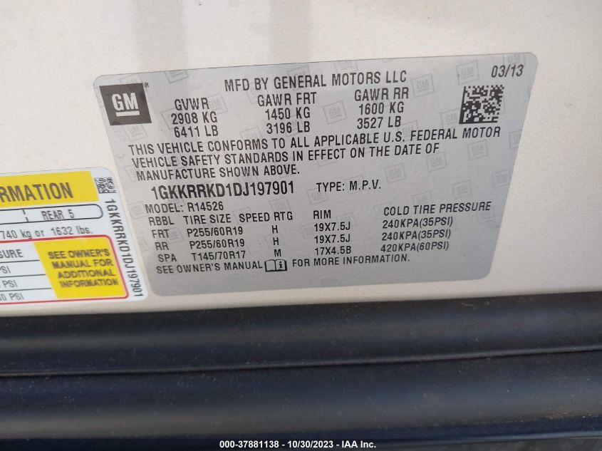2013 GMC Acadia Slt VIN: 1GKKRRKD1DJ197901 Lot: 37881138