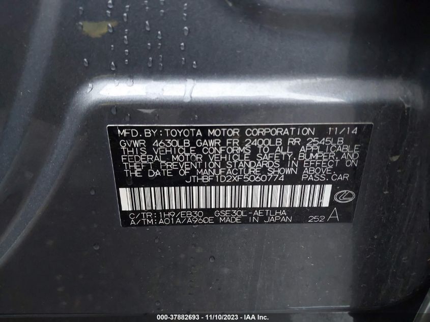 2015 Lexus Is 250 VIN: JTHBF1D2XF5060774 Lot: 37882693