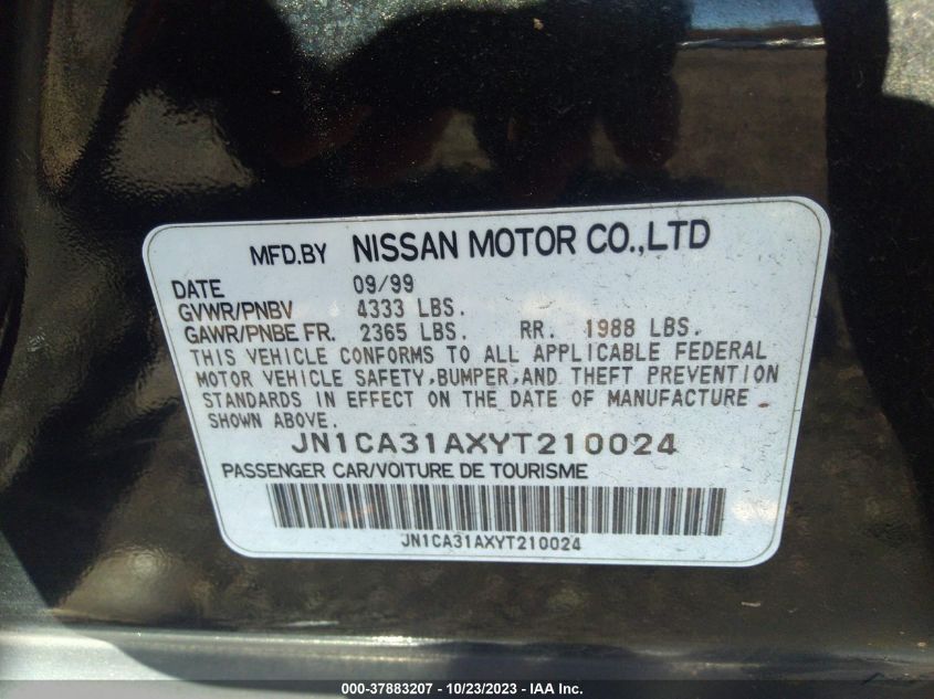 2000 Nissan Maxima Gxe/Se/Gle VIN: JN1CA31AXYT210024 Lot: 37883207