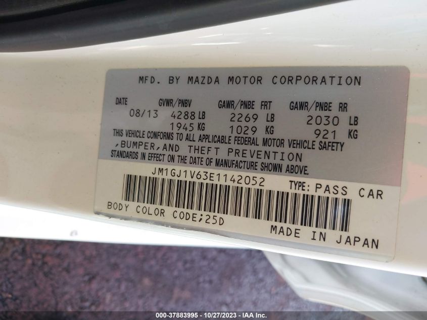 2014 Mazda Mazda6 I Touring VIN: JM1GJ1V63E1142052 Lot: 37883995