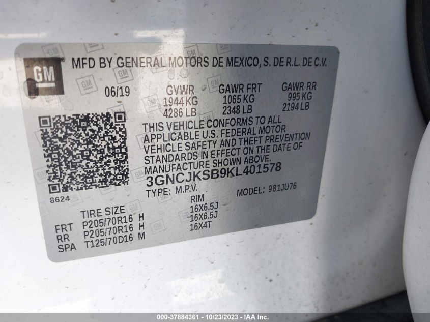 3GNCJKSB9KL401578 2019 Chevrolet Trax Ls