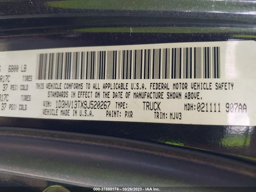 2009 Dodge Ram 1500 Trx VIN: 1D3HV13TX9J520267 Lot: 37885174