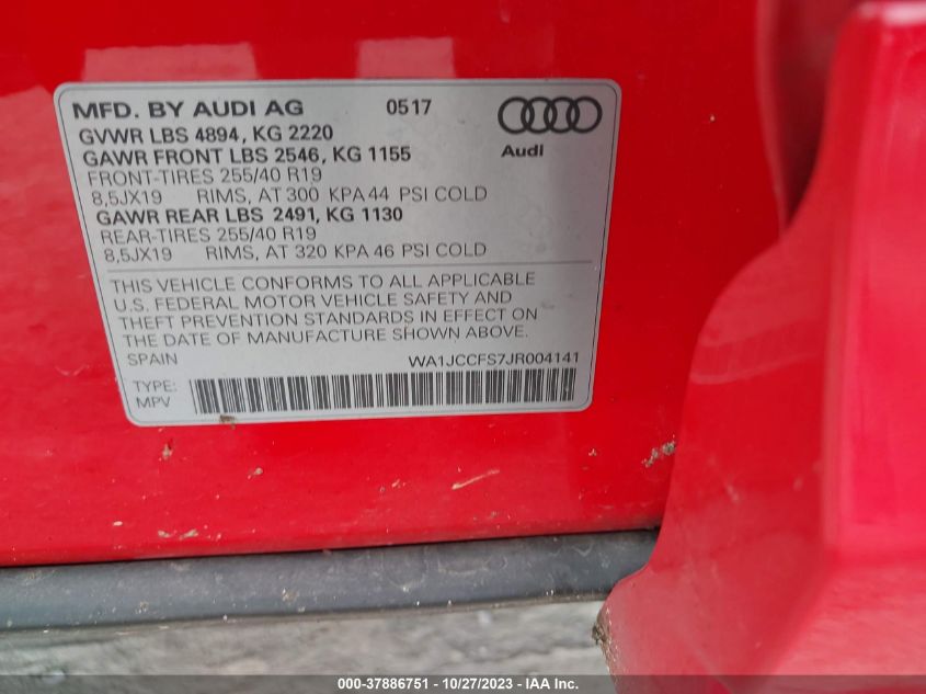 2018 Audi Q3 Premium Plus VIN: WA1JCCFS7JR004141 Lot: 37886751