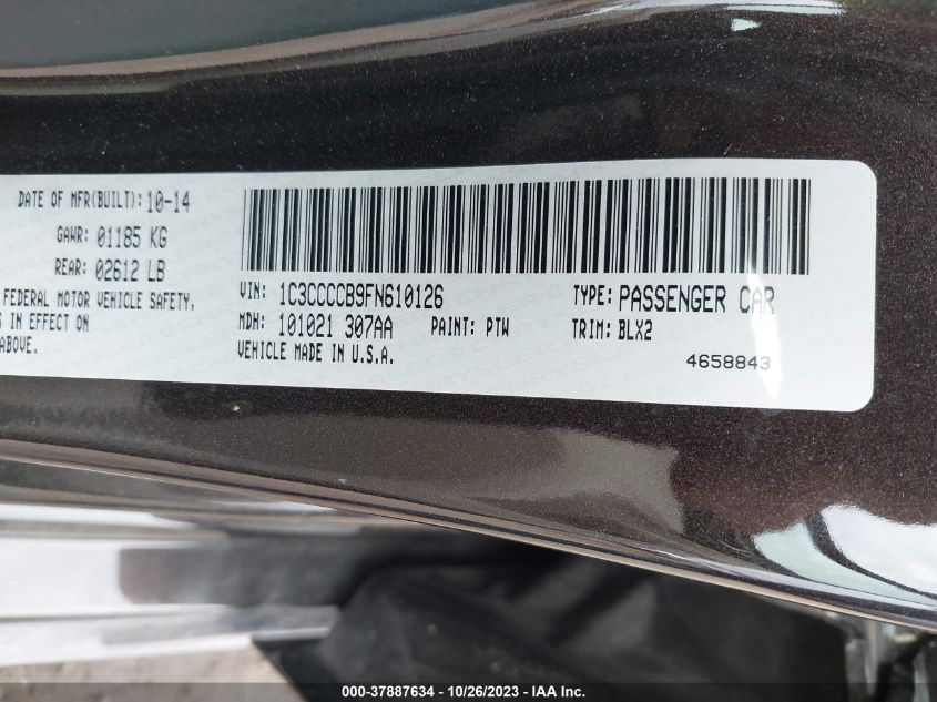 2015 Chrysler 200 C VIN: 1C3CCCCB9FN610126 Lot: 37887634