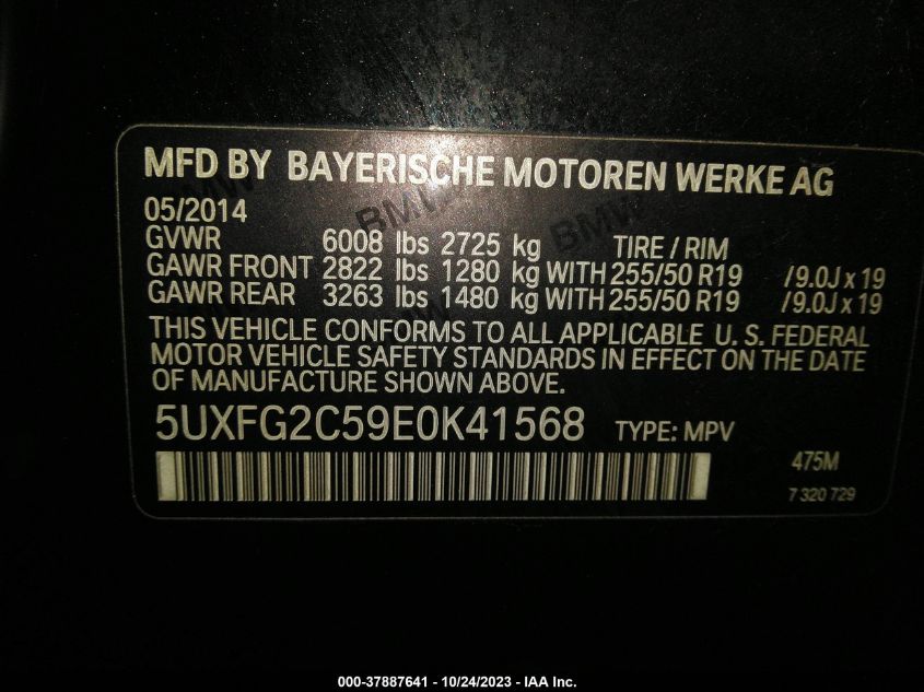 VIN 5UXFG2C59E0K41568 2014 BMW X6, Xdrive35I no.9