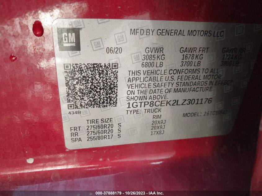 2020 GMC Sierra 1500 Elevation VIN: 1GTP8CEK2LZ301176 Lot: 37888179