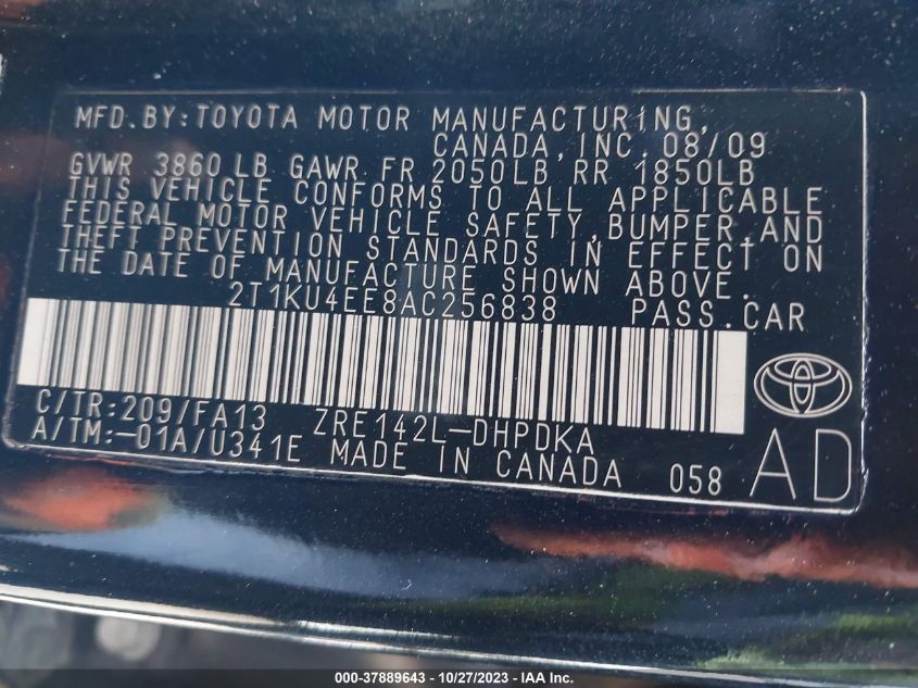 2010 Toyota Matrix VIN: 2T1KU4EE8AC256838 Lot: 37889643