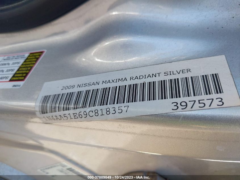 2009 Nissan Maxima 3.5 Sv W/Sport Pkg VIN: 1N4AA51E69C818357 Lot: 37889849