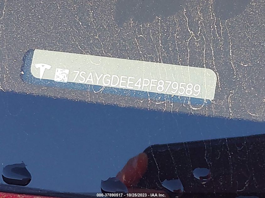 2023 Tesla Model Y Long Range VIN: 7SAYGDEE4PF879589 Lot: 37890517