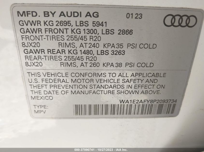 2023 Audi Q5 S Line Premium Plus VIN: WA1E2AFY8P2093734 Lot: 37890741