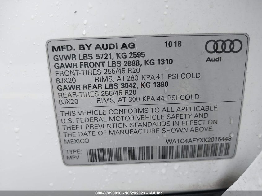 WA1C4AFYXK2015448 2019 Audi Sq5 3.0T Premium