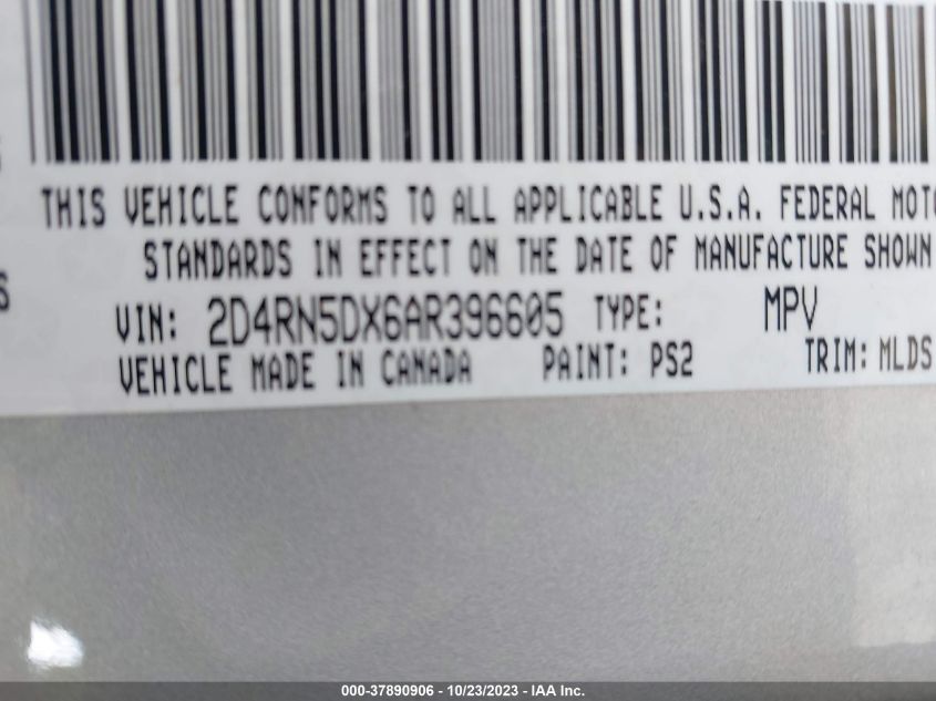 2010 Dodge Grand Caravan Sxt VIN: 2D4RN5DX6AR396605 Lot: 37890906