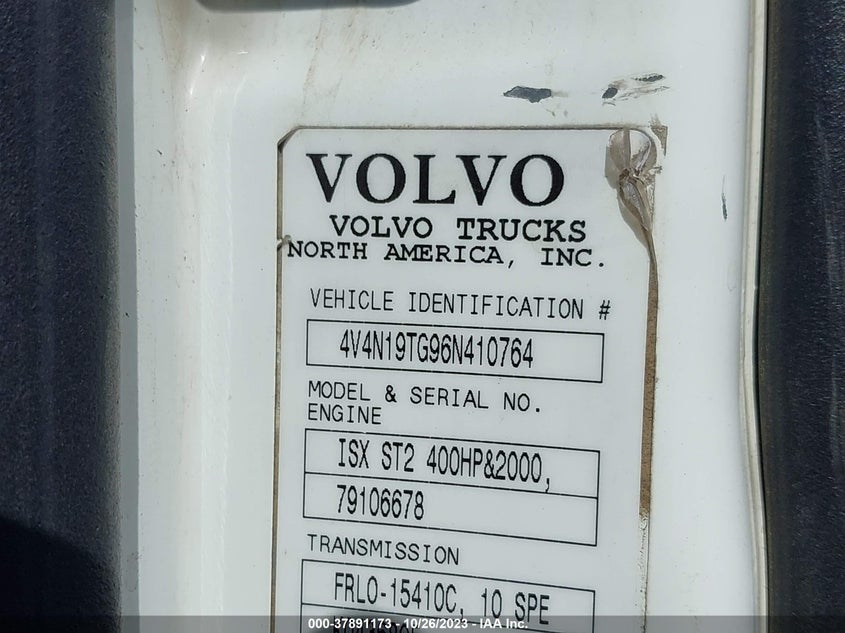 2006 Volvo Vn Vnl VIN: 4V4N19TG96N410764 Lot: 37891173