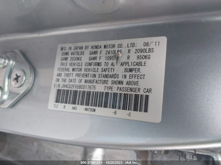 2011 Acura Tsx Tech Pkg VIN: JH4CU2F65BC017675 Lot: 37891311