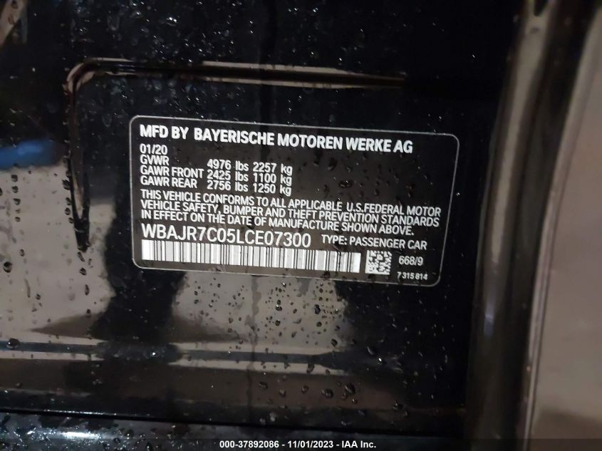 2020 BMW 5 Series 530I xDrive VIN: WBAJR7C05LCE07300 Lot: 37892086