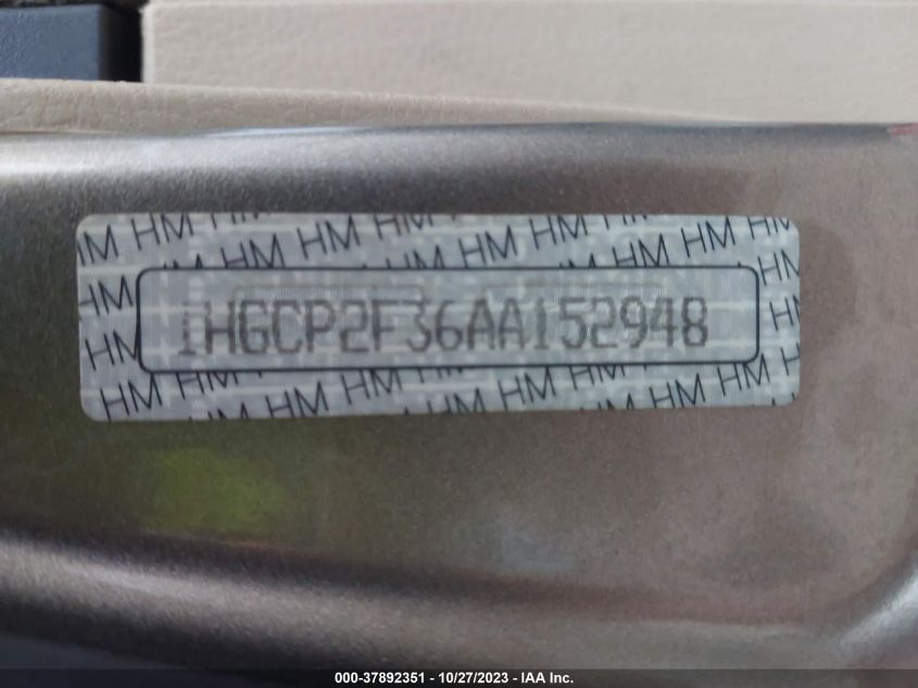 2010 Honda Accord Sdn Lx VIN: 1HGCP2F36AA152948 Lot: 37892351