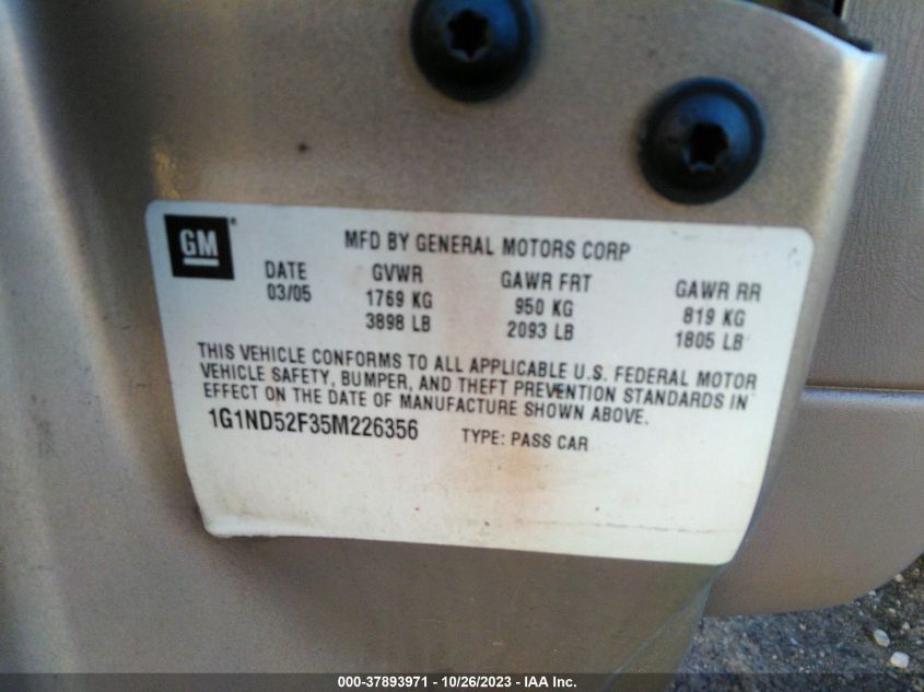 2005 Chevrolet Classic VIN: 1G1ND52F35M226356 Lot: 37893971