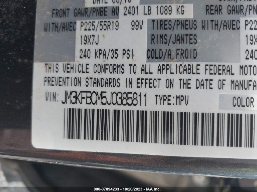 2018 Mazda Cx-5 Touring VIN: JM3KFBCM5J0385811 Lot: 37894233