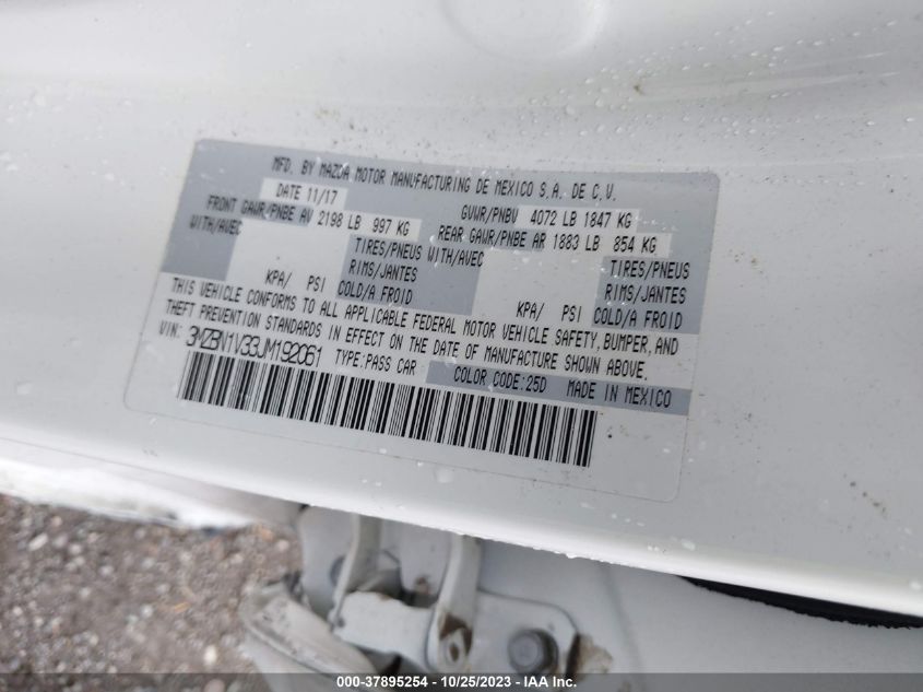 2018 Mazda Mazda3 4-Door Touring VIN: 3MZBN1V33JM192061 Lot: 37895254