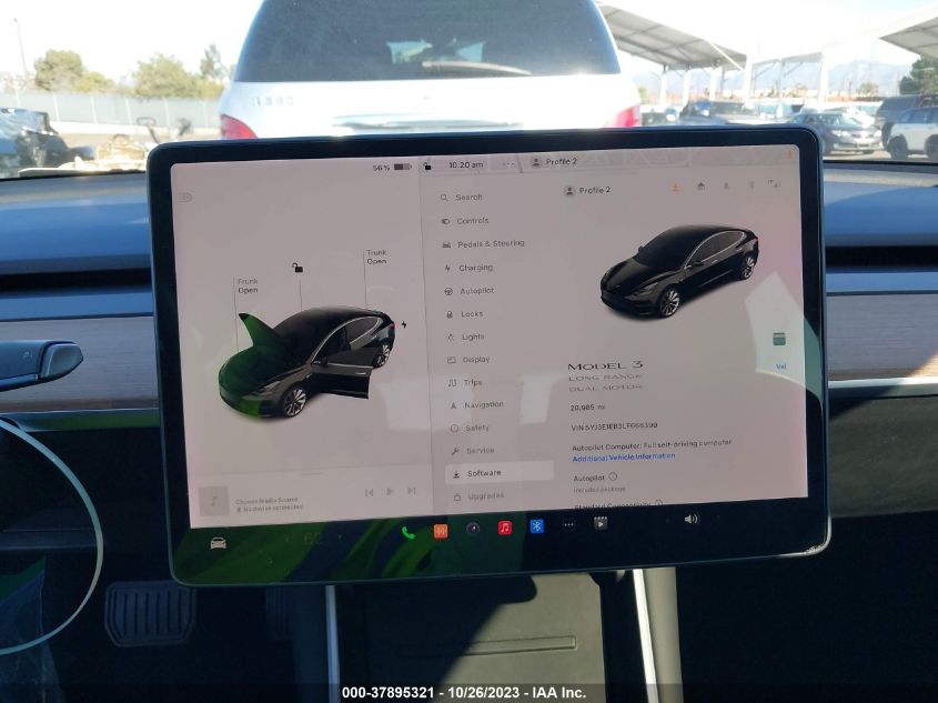 2020 Tesla Model 3 Long Range VIN: 5YJ3E1EB3LF666399 Lot: 37895321