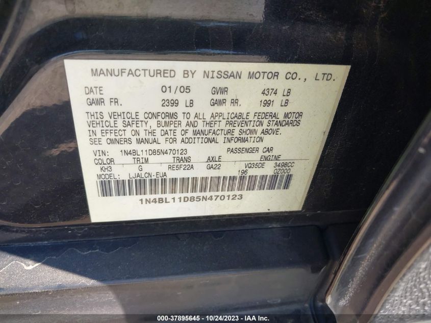 2005 Nissan Altima 3.5 Se VIN: 1N4BL11D85N470123 Lot: 37895645