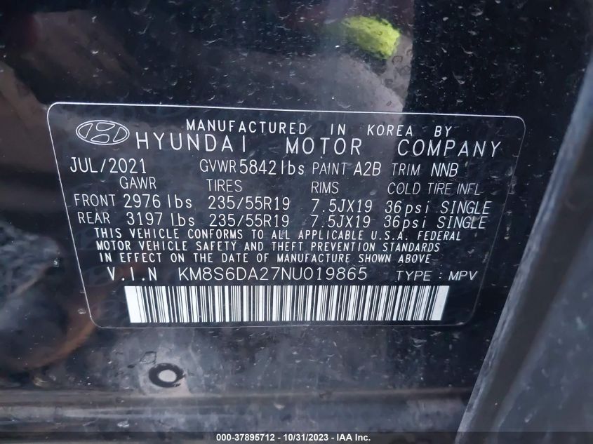 2022 Hyundai Santa Fe Plug-In Hybrid Sel Convenience VIN: KM8S6DA27NU019865 Lot: 37895712