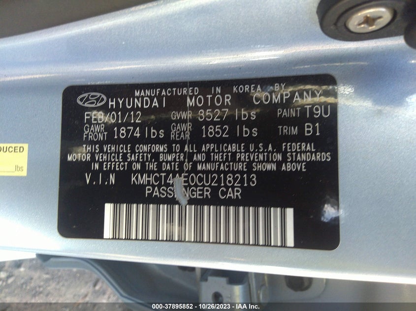 2012 Hyundai Accent Gls VIN: KMHCT4AE0CU218213 Lot: 37895852