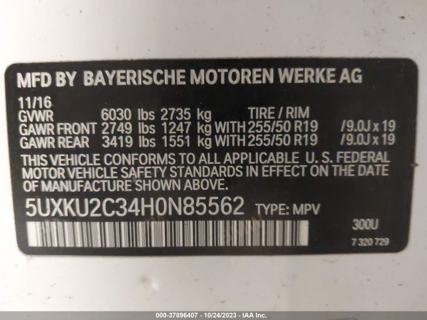 VIN 5UXKU2C34H0N85562 2017 BMW X6, Xdrive35I no.9