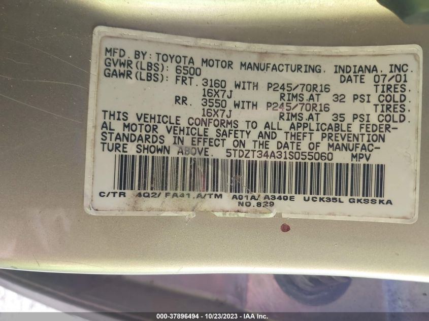 5TDZT34A31S055060 2001 Toyota Sequoia Sr5