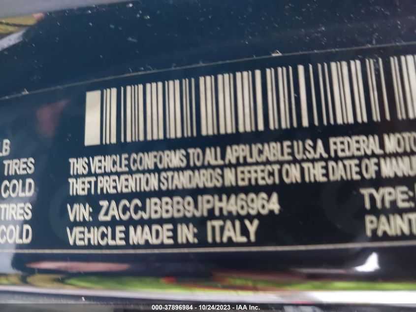 2018 Jeep Renegade Latitude VIN: ZACCJBBB9JPH46964 Lot: 37896984