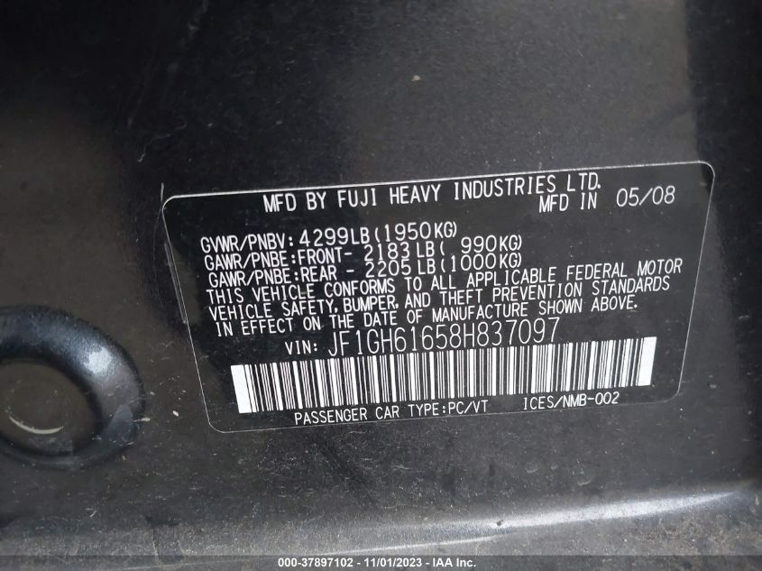 2008 Subaru Impreza Wagon I VIN: JF1GH61658H837097 Lot: 37897102