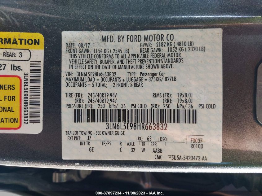 2017 Lincoln Mkz Reserve VIN: 3LN6L5E98HR663832 Lot: 37897234