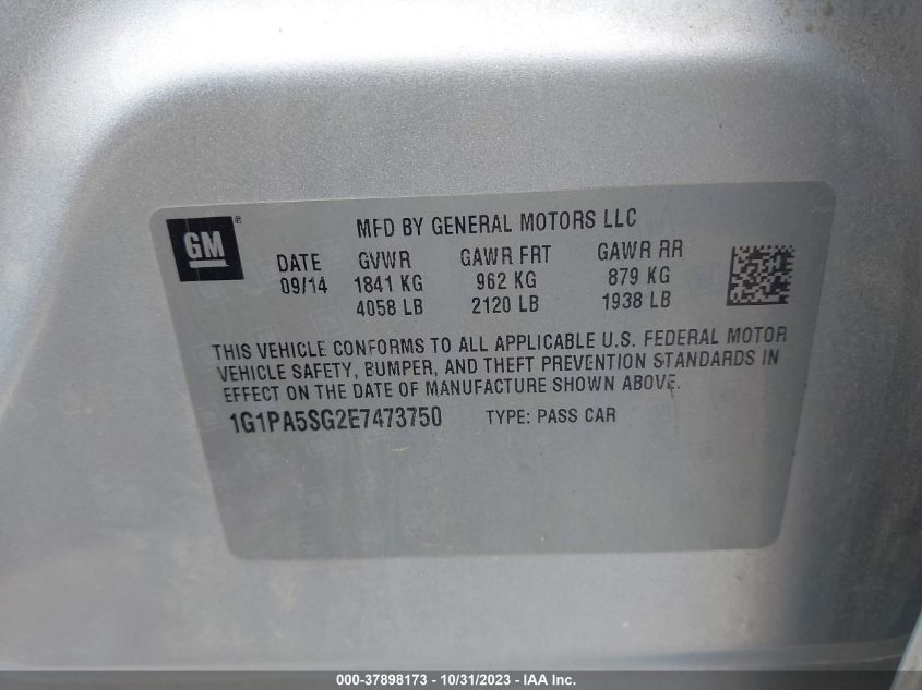 2014 Chevrolet Cruze Ls VIN: 1G1PA5SG2E7473750 Lot: 37898173