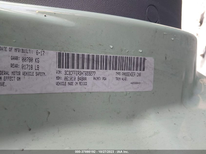 2017 Fiat 500C Lounge VIN: 3C3CFFER3HT659277 Lot: 37898192