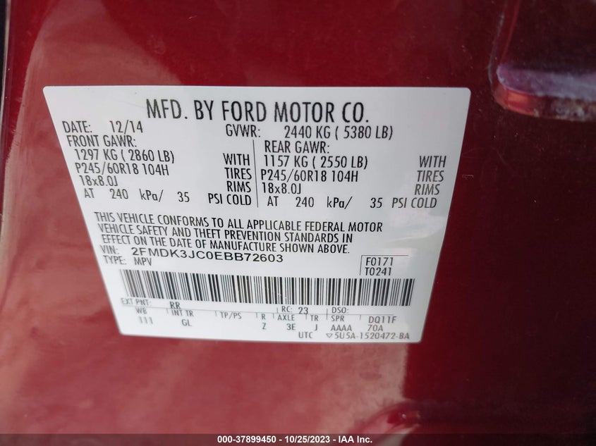 2FMDK3JC0EBB72603 2014 Ford Edge Sel
