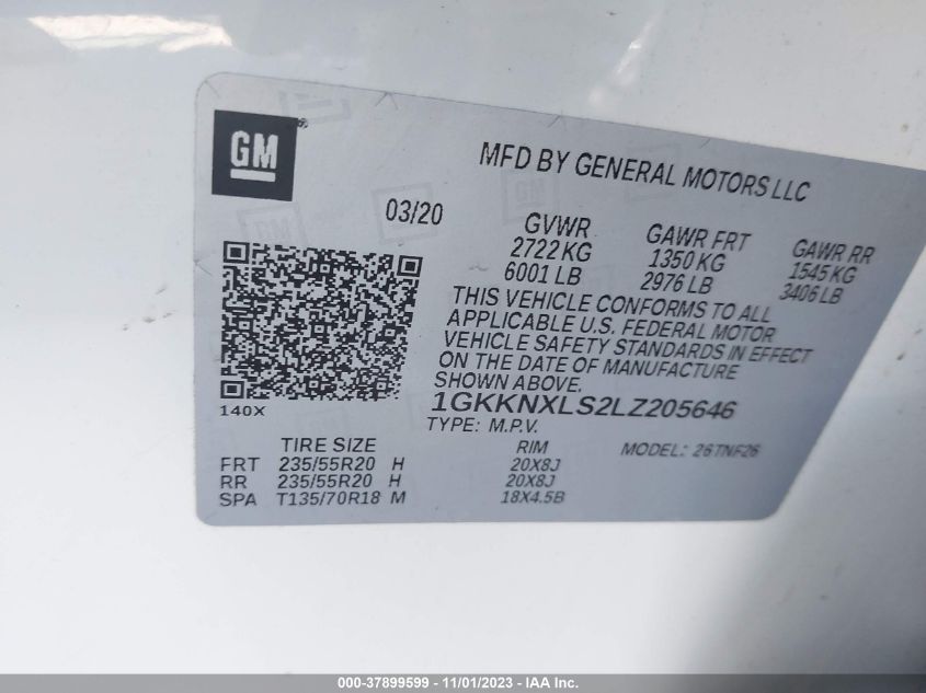 2020 GMC Acadia Denali VIN: 1GKKNXLS2LZ205646 Lot: 37899599