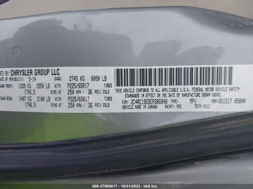 2014 Chrysler Town & Country Touring VIN: 2C4RC1BG9ER386848 Lot: 37900017