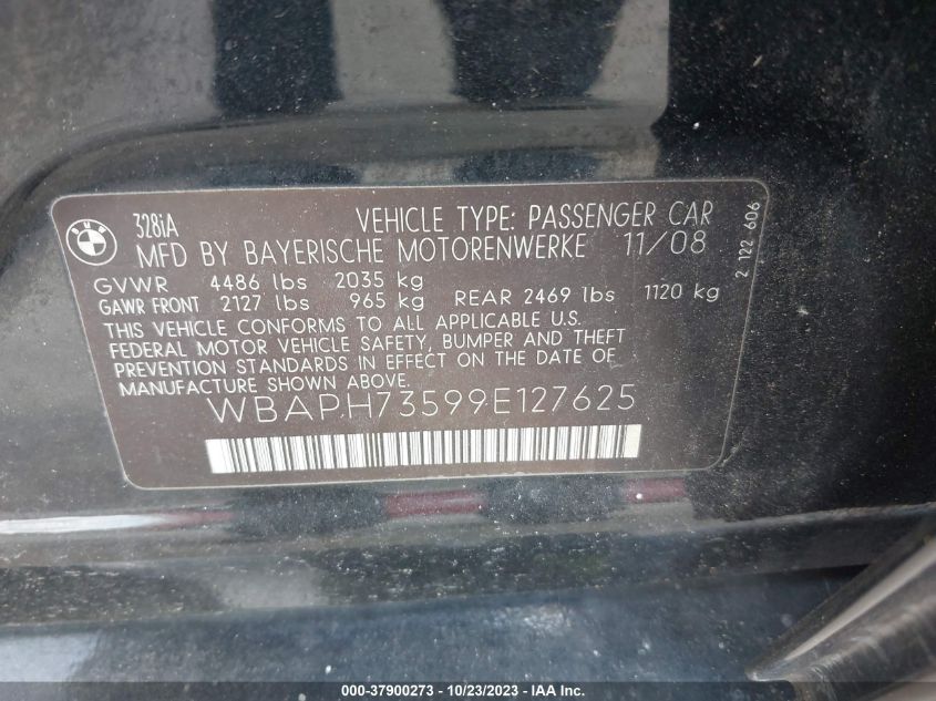 2009 BMW 3 Series 328I VIN: WBAPH73599E127625 Lot: 37900273