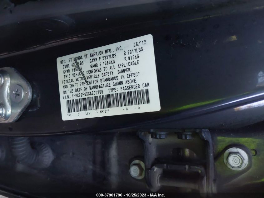 1HGCP2F6XCA200366 2012 Honda Accord 2.4 Se