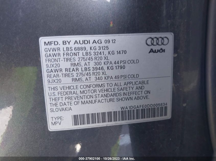 WA1DGAFE0DD005634 2013 Audi Q7 3.0T S Line Prestige