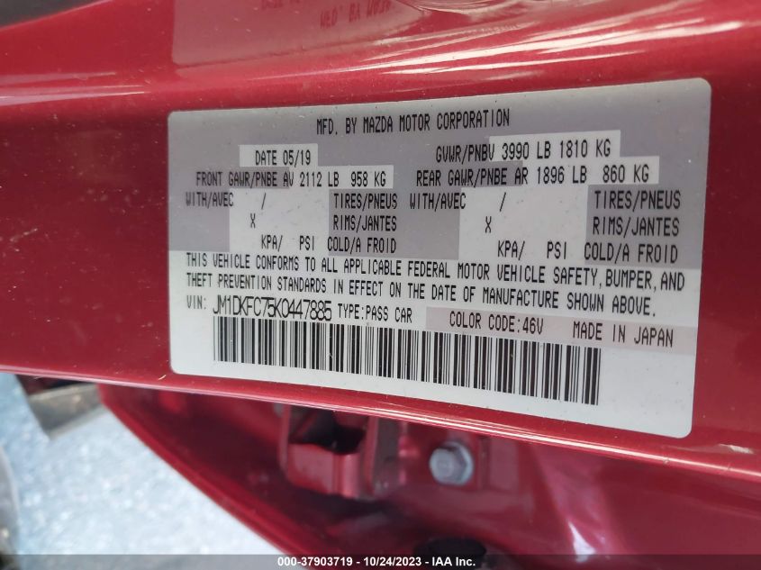 2019 Mazda Cx-3 Touring VIN: JM1DKFC75K0447885 Lot: 37903719