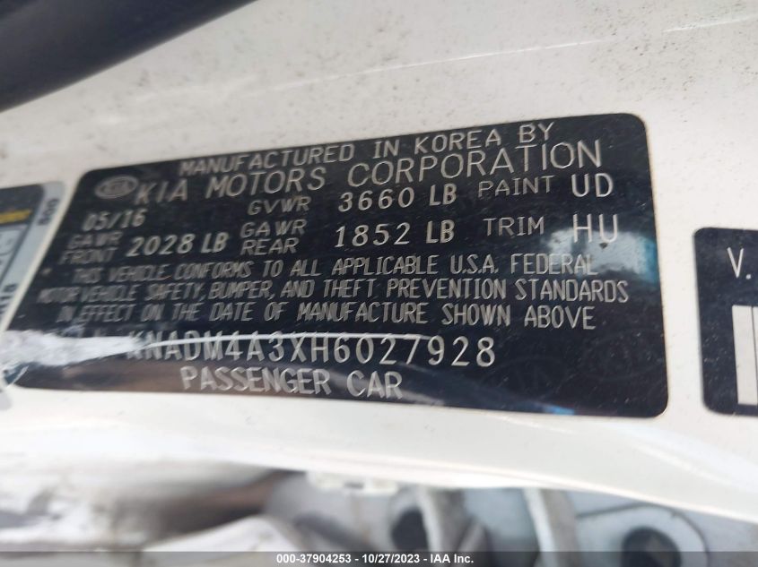 2017 Kia Rio Lx VIN: KNADM4A3XH6027928 Lot: 37904253