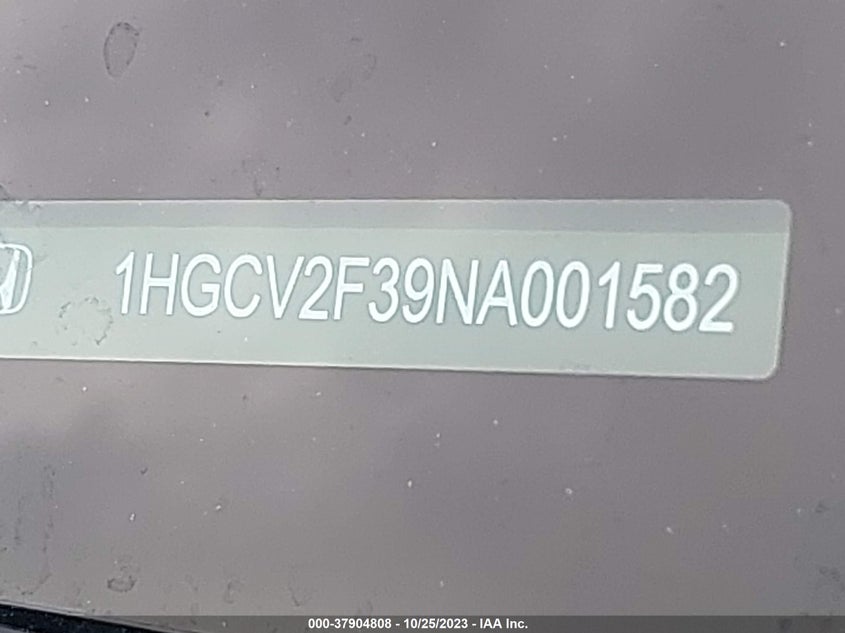 2022 Honda Accord Sedan Sport VIN: 1HGCV2F39NA001582 Lot: 37904808