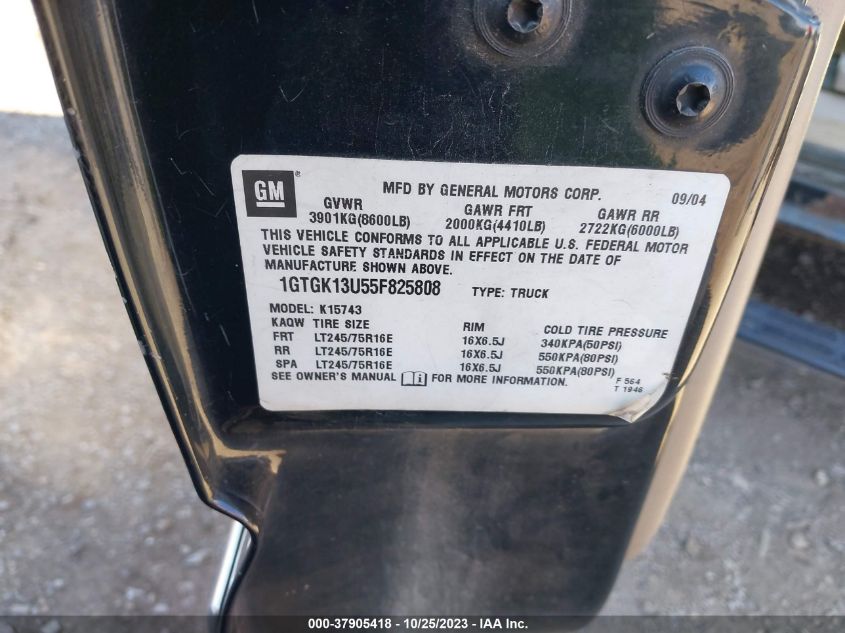 2005 GMC Sierra 1500Hd Slt VIN: 1GTGK13U55F825808 Lot: 37905418