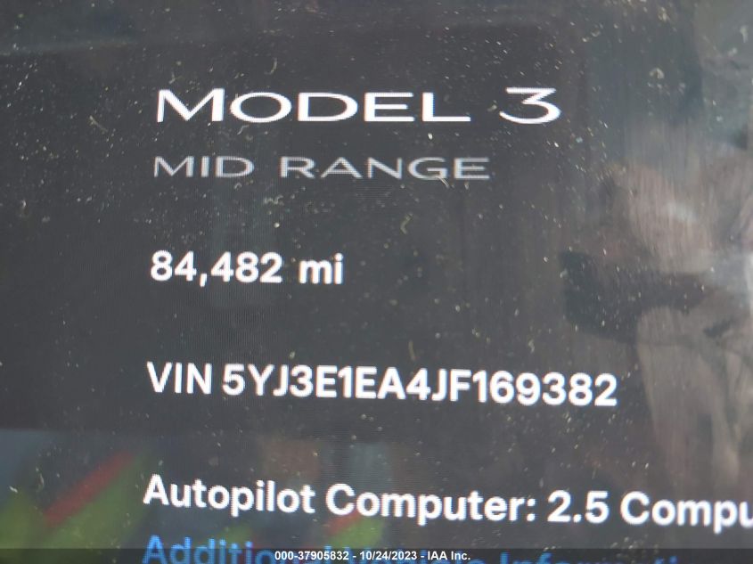 2018 Tesla Model 3 Range Battery VIN: 5YJ3E1EA4JF169382 Lot: 37905832